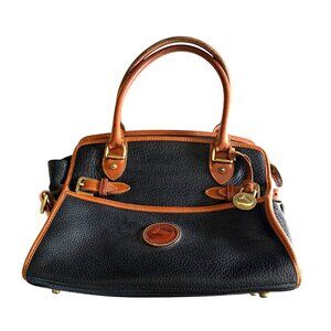 Vintage Dooney & Bourke Pebbled Leather Shoulder Bag Purse Black Tan